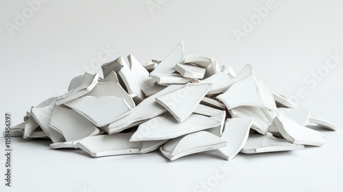 Wallpaper Mural A heap of shattered ceramic pieces, captured in a side view, showcasing intricate details of broken edges on a minimalist white backdrop Torontodigital.ca