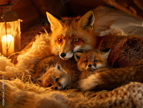 Wallpaper Mural Cozy Fox Family Nestled in Their Den Torontodigital.ca