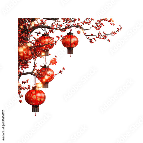 Festive Chinese Lanterns and Blossoms Corner Design