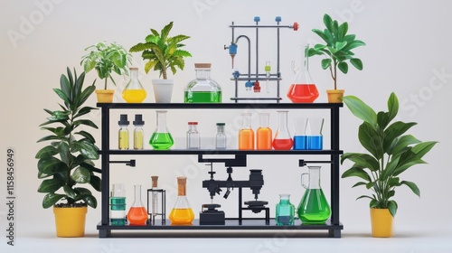 Wallpaper Mural A laboratory featuring eco-friendly beakers, plants, and green chemistry tools, symbolizing sustainability in science, set against a pure white background Torontodigital.ca