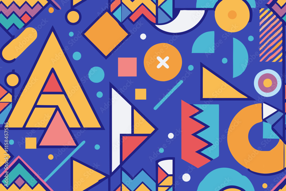 Obraz premium Abstract seamless pattern of vibrant doodles and playful geometric shapes. 
