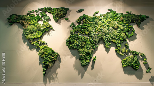 Eco-Friendly Green World Map Art Installation photo