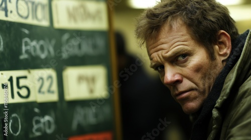 Person standing in front of a job listings board, scanning opportunities with a focused expression. The scene conveys the pursuit of career advancement and the search for meaningful employment.