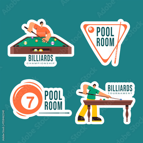 Billiards Game Templates in Hand Drawn Flat Cartoon Style for Label