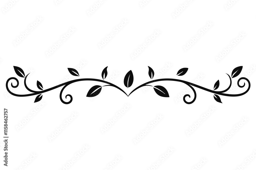 Decorative floral swirl with intricate curves and leaves in a minimalist style.
