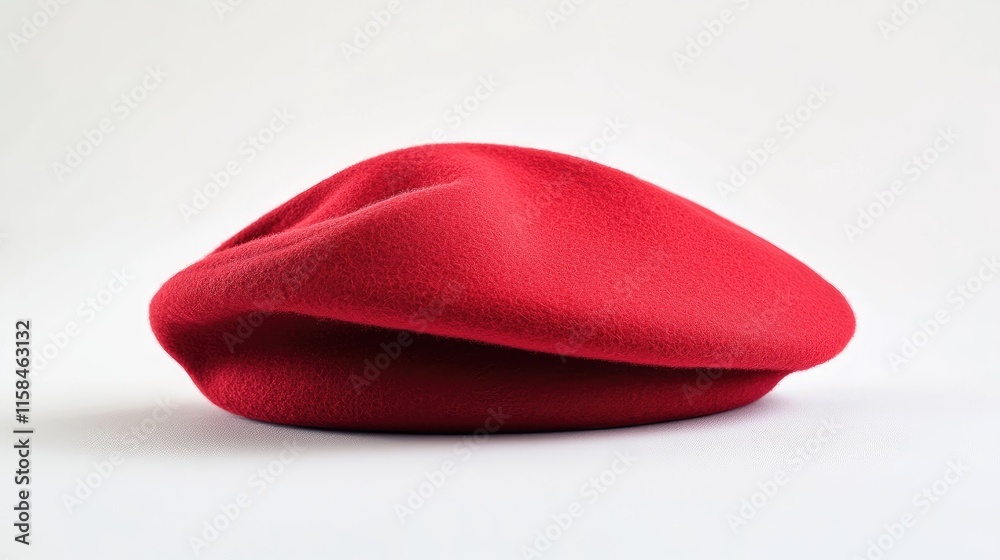 A red beret with fine fabric detailing, elegantly displayed on a white background, perfect for showcasing accessories or fashion pieces A red beret with fine fabric detailing, elegantly displayed on a white background, perfect for showcasing accessories or fashion pieces