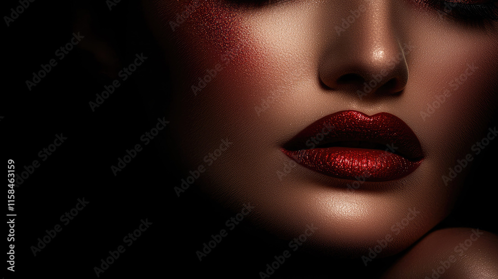 Fototapeta premium Elegant close up of lips with glossy red lipstick