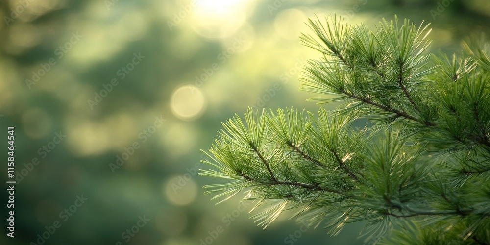 Obraz premium Pine leaf tree with a beautifully blurred background creates a serene atmosphere. The blur enhances the focus on the pine leaf tree, offering a calming visual experience with natural elements.