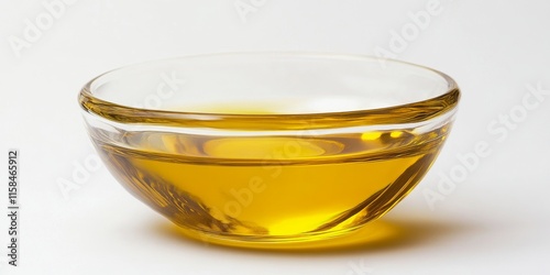 Vegetable cooking oil displayed in a glass bowl, set against a white background. This image features vegetable cooking oil, perfect for showcasing cooking ingredients or health related content. photo