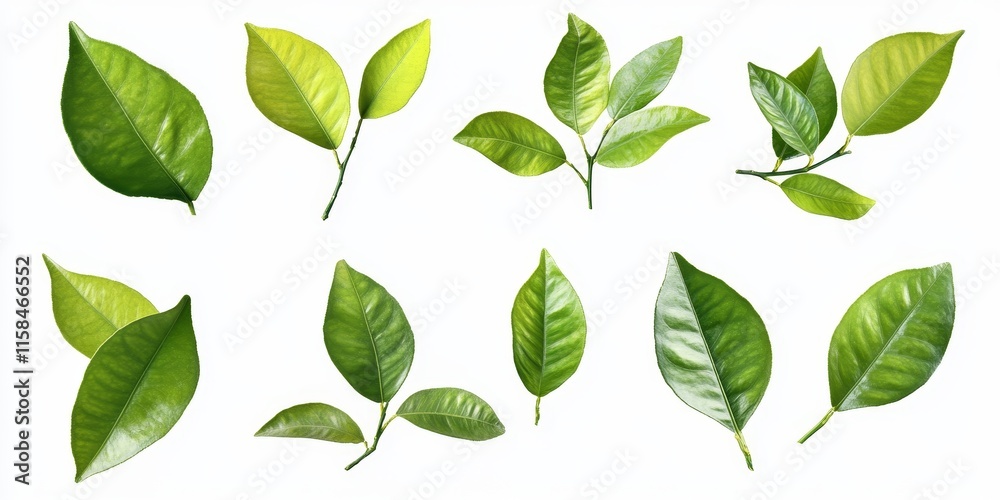 Set of isolated green leaves from an orange tree, showcasing vibrant citrus foliage on a white background. This collection highlights the freshness of orange tree foliage beautifully. Set of isolated green leaves from an orange tree, showcasing vibrant citrus foliage on a white background. This collection highlights the freshness of orange tree foliage beautifully.