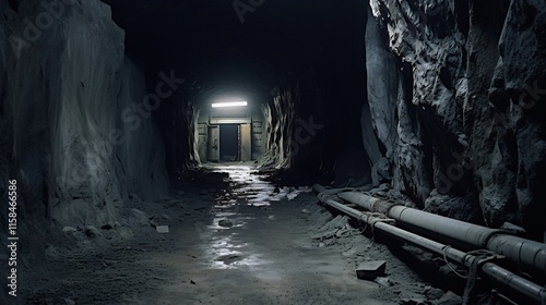 Conceptual image showcasing a secret underground tunnel that leads to hidden highly classified facilities located at the notorious Area 51 military base  The passage represents the mystery intrigue photo