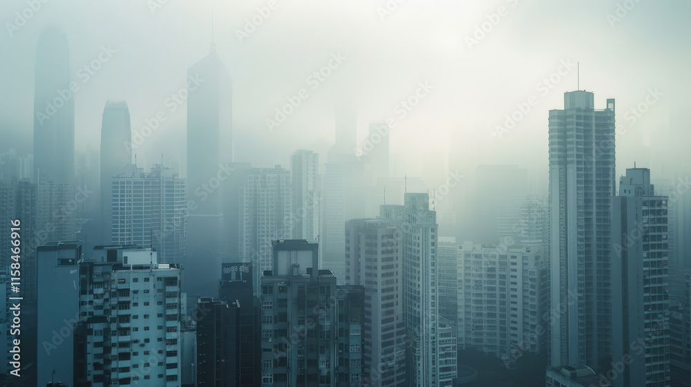 Obraz premium Hazy Skyline Overcrowded with Urban Towers