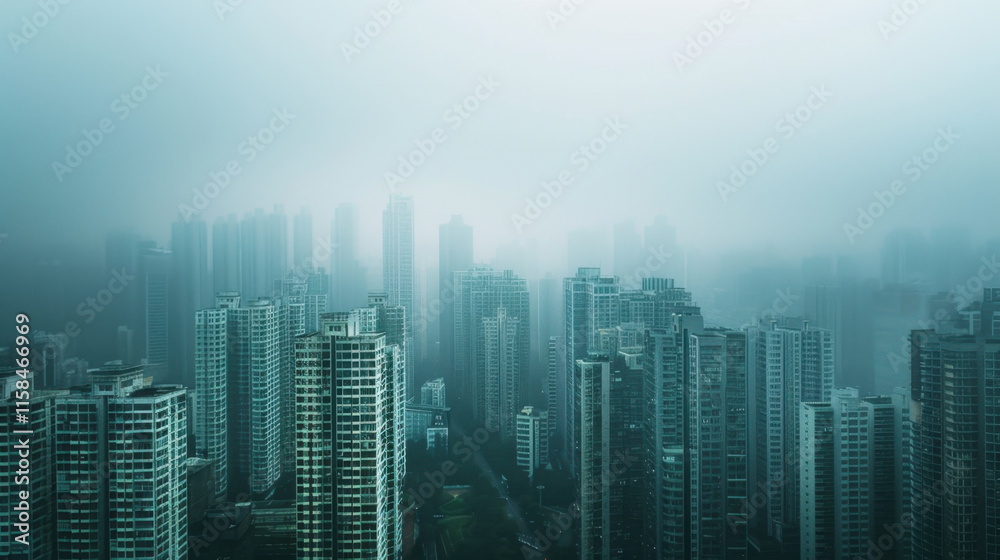 Hazy Skyline Over a Bustling Urban Landscape Hazy Skyline Over a Bustling Urban Landscape