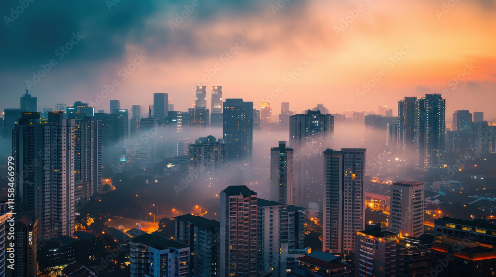 Hazy Skyline Over a Bustling Urban Jungle Hazy Skyline Over a Bustling Urban Jungle