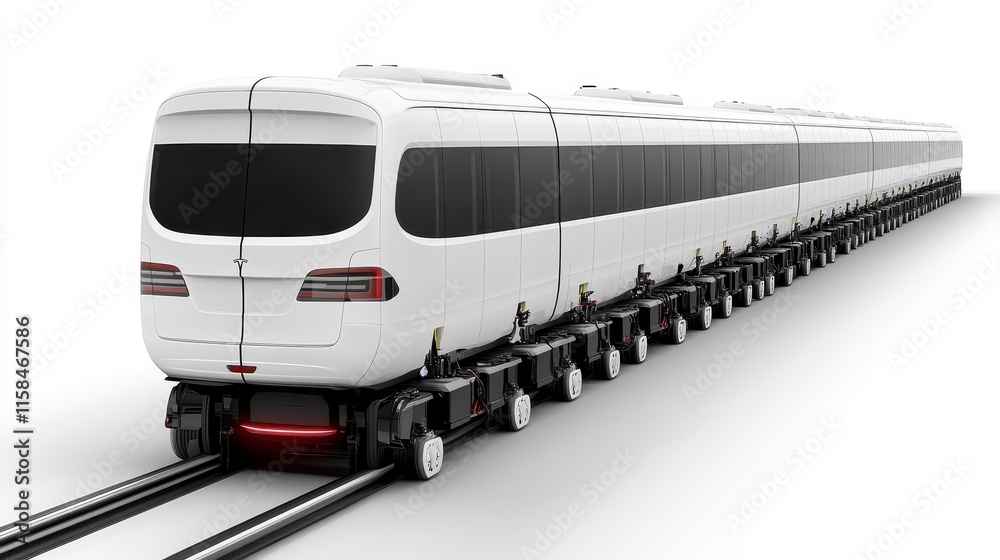 Naklejka premium A modern white train on tracks, emphasizing sleek design and efficient transportation.