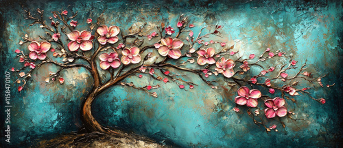 Vibrant Pink Blossom Tree Against Blue Background