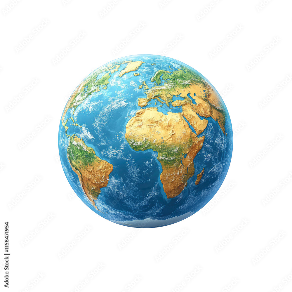 Detailed 3D Render of Planet Earth on White Background Detailed 3D Render of Planet Earth on White Background