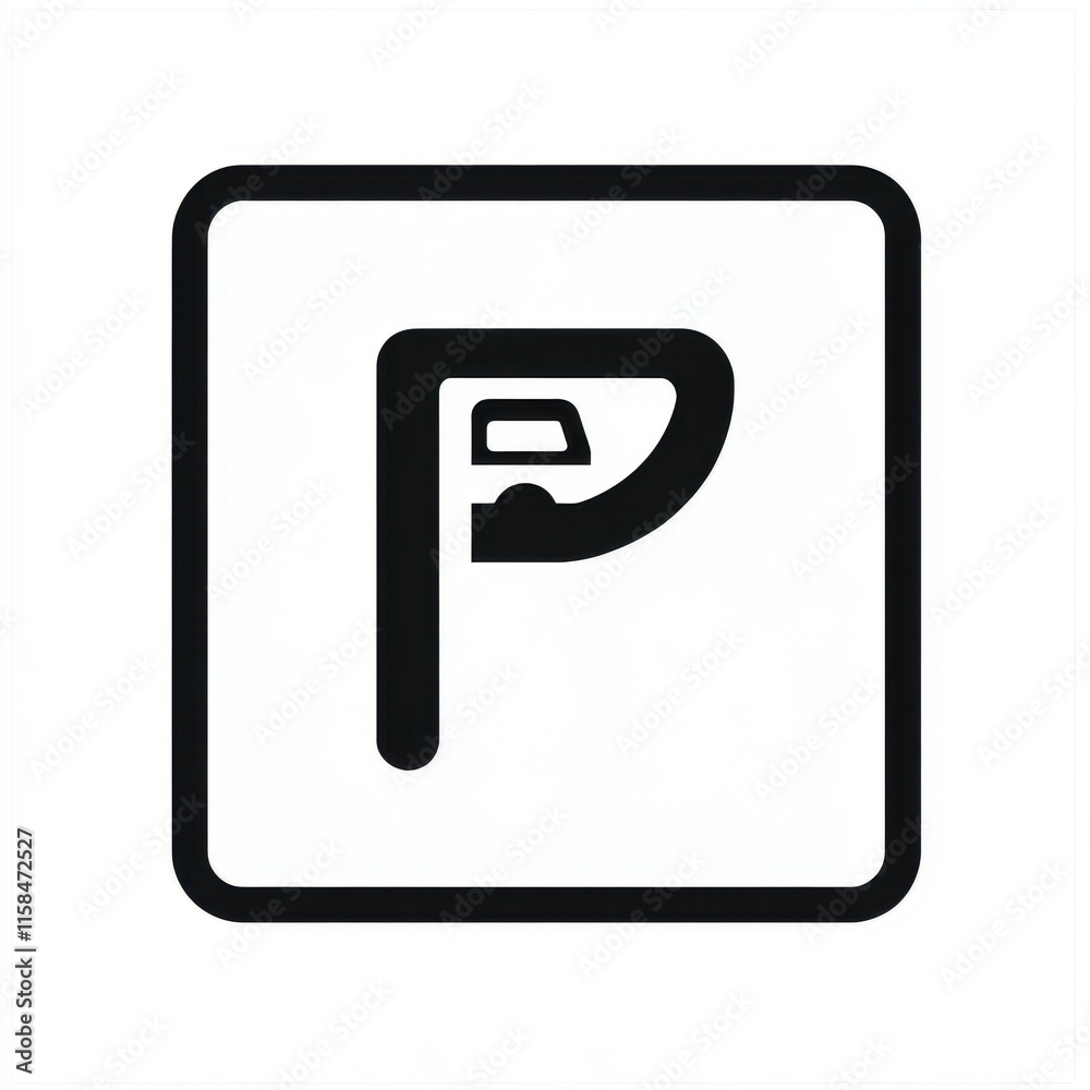 Simple black and white parking symbol featuring a car inside the 'P'. Simple black and white parking symbol featuring a car inside the 'P'.