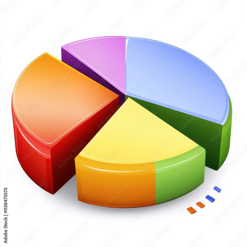 Obraz premium Colorful 3D pie chart showcasing data distribution in vibrant segments.