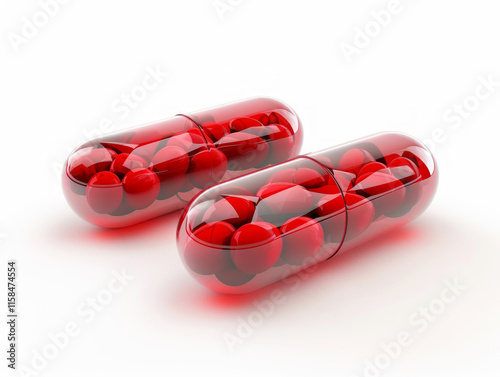 transparent capsules red hemoglobin iron. Vitamins and minerals for the treatment of anemia. Support the body with dietary supplements for a vegan diet