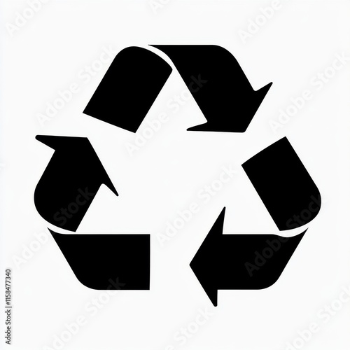 A bold black recycling symbol on a clean white background, representing sustainability and environmental consciousness. photo