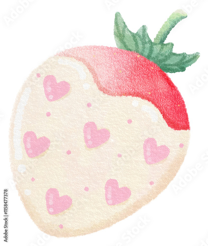 Lovely Strawberry white chocolate dripping a little hearts Hand drawn Crayon painting
isolated illustration for Days of love
Valentine's day Romantic decorated