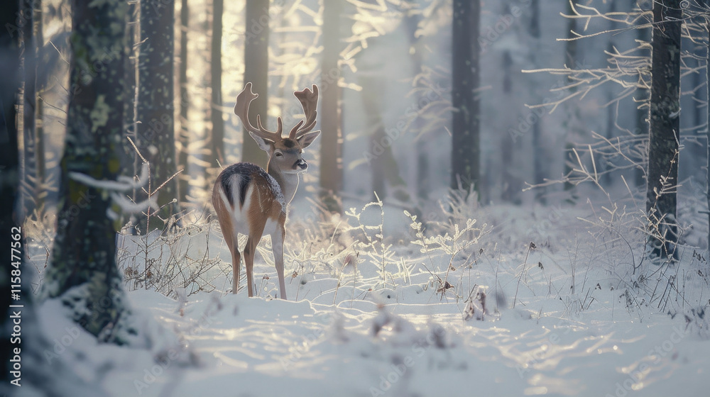 Majestic Deer in a Serene Snowy Forest Majestic Deer in a Serene Snowy Forest