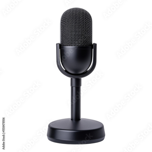 Classic black microphone with a stand, perfect for podcasts, voice recording, and professional broadcasting.