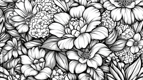 Wallpaper Mural Monochrome Floral Seamless Pattern Torontodigital.ca