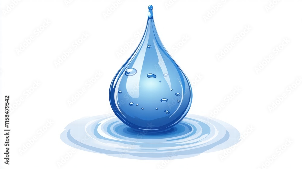 Single Water Drop Falling into Water, Creating Ripples Single Water Drop Falling into Water, Creating Ripples