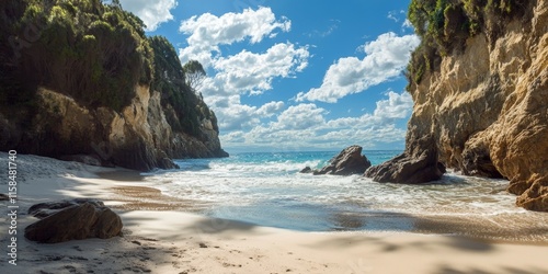 Secluded beach featuring stunning cliffs, accessible via a steep trail, perfect for those seeking a hidden getaway or a quiet retreat by the coast. Experience the beauty of this secret beach. photo