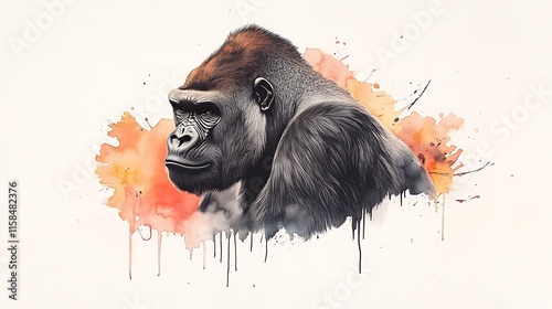 Majestic Gorilla Watercolor Portrait: A Powerful Study in Ink and Wash AI Generated photo