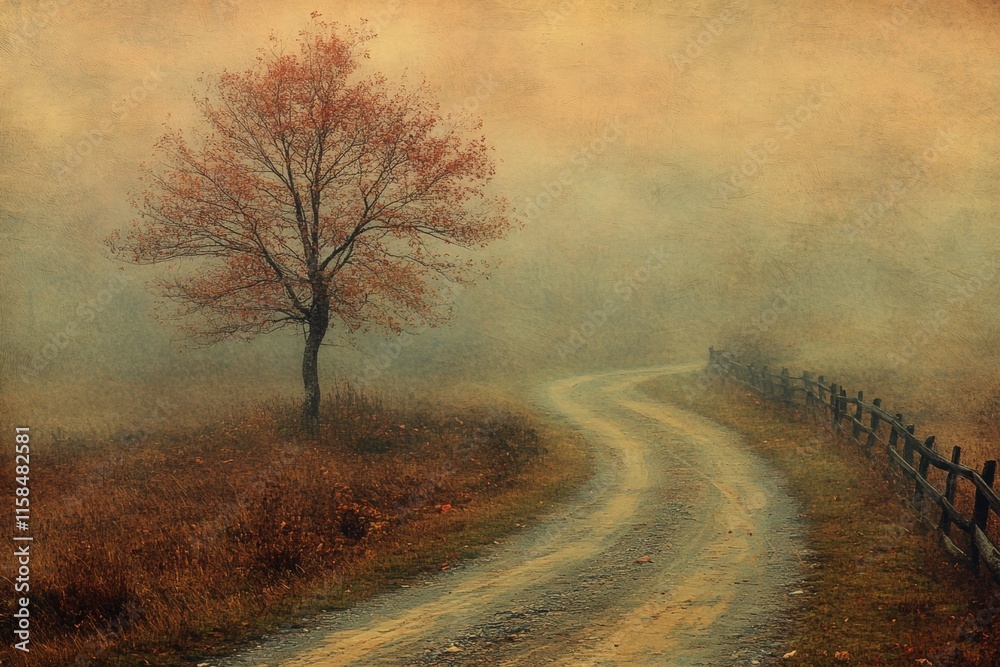 Misty Autumn Road