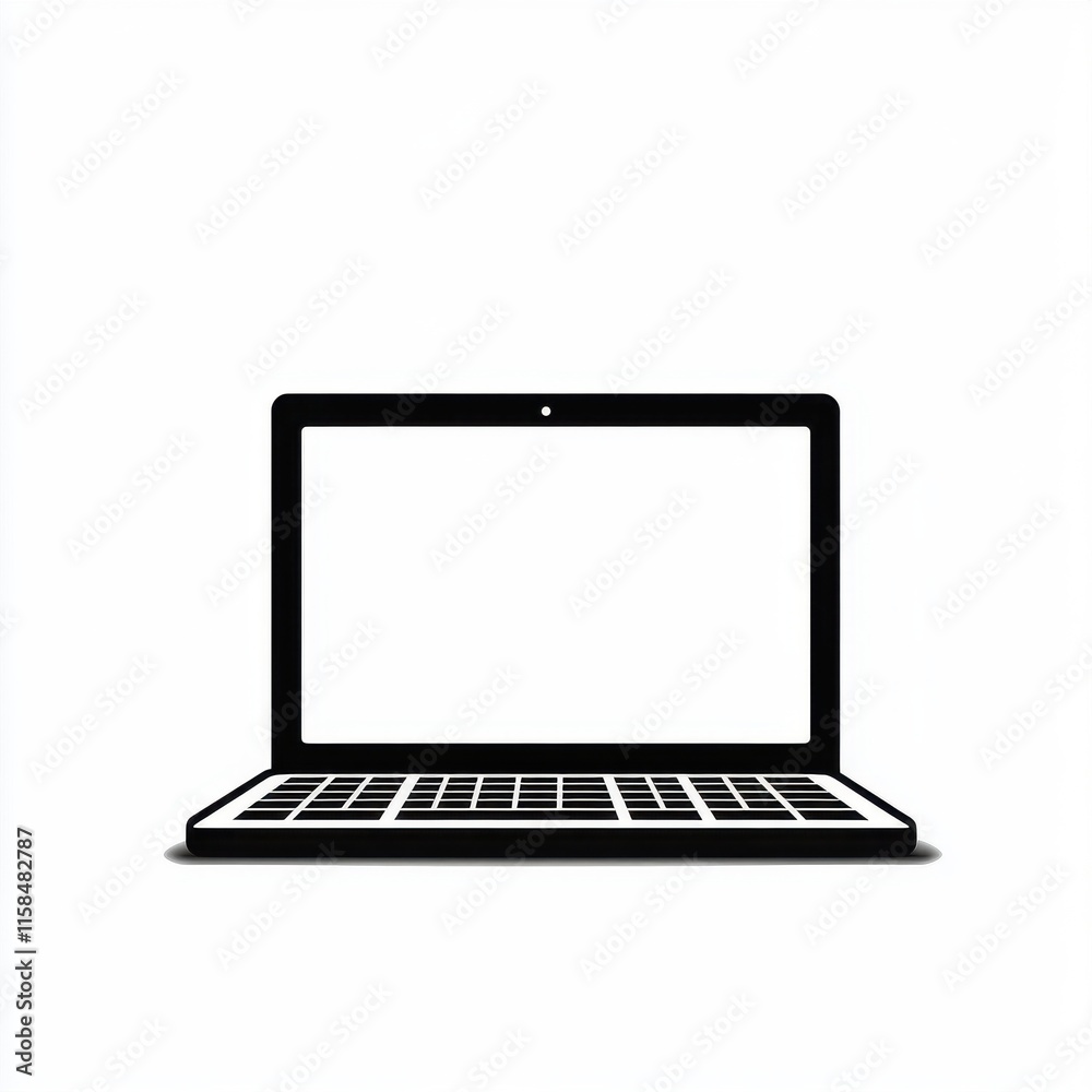 Minimalist black laptop illustration on a clean white background, perfect for tech-related designs. Minimalist black laptop illustration on a clean white background, perfect for tech-related designs.