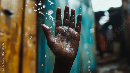 The struggle for clean water  an african child s hand emphasizing water scarcity on world water day photo