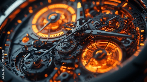 Wallpaper Mural Close-up of intricate watch mechanism with glowing orange gears. Torontodigital.ca