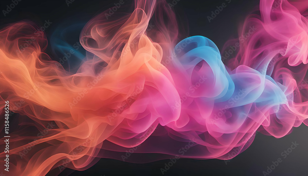 Vibrant multicolor swirling smoke, blending blue, pink, and orange hues on a black backdrop. Perfect for modern art prints, social media visuals, and creative advertising campaigns. Vibrant multicolor swirling smoke, blending blue, pink, and orange hues on a black backdrop. Perfect for modern art prints, social media visuals, and creative advertising campaigns.