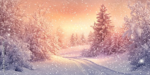 Christmas Themed Background Featuring Snowy Landscape, Perfect for Holiday Designs and Festive Content, Creating a Charming Christmas Themed Background for Seasonal Celebrations.