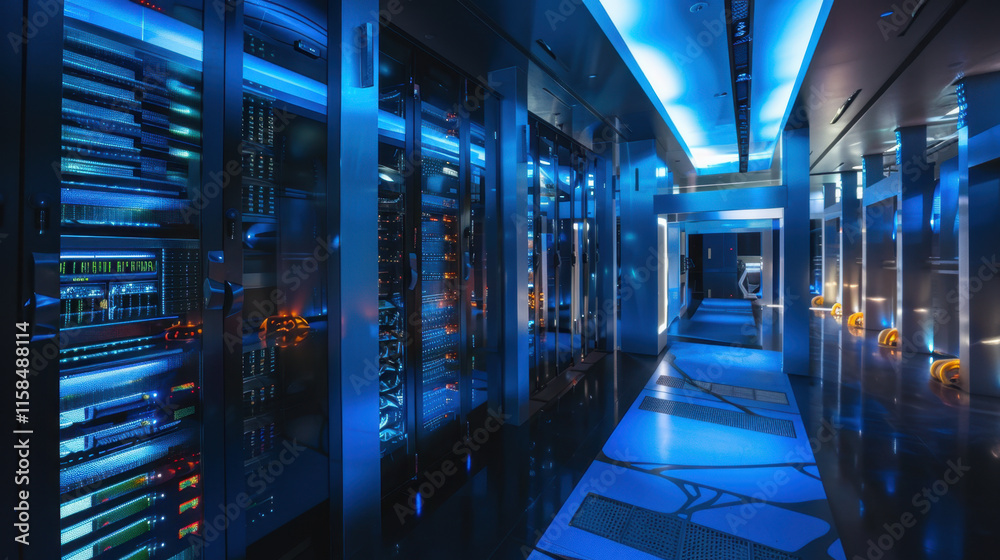 Fototapeta premium Modern Network Server Room with Advanced Equipment