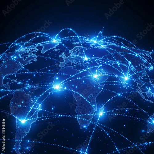 globe interconnected with glowing networks,circuit boards,global technology and digital networks,earth,tellurion,neon highlights,futuristic and sleek design photo