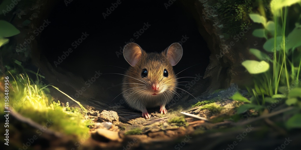 Small mouse emerging from its burrow, showcasing the fascinating behavior of a little mouse as it peeks out from its hole, highlighting the charm of a little mouse in nature. Small mouse emerging from its burrow, showcasing the fascinating behavior of a little mouse as it peeks out from its hole, highlighting the charm of a little mouse in nature.