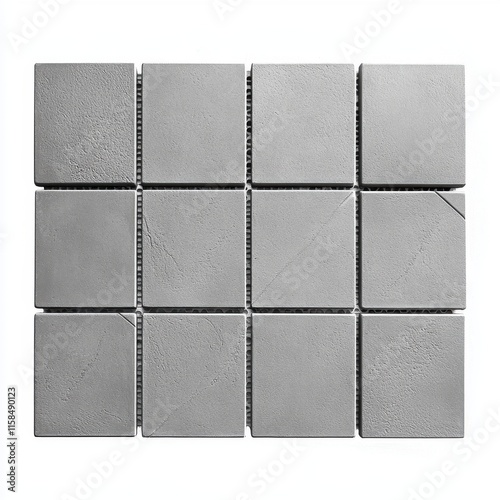 A symmetrical arrangement of textured gray tiles, showcasing modern design and minimalistic style. photo