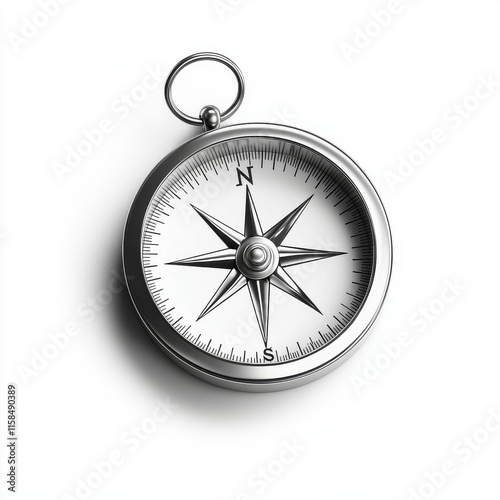 Free Download A sleek silver compass with a classic design, showcasing directional markings and a polished finish. - GFXLoad