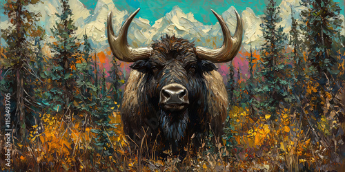  Majestic Yak in Autumn Forest with Mountains