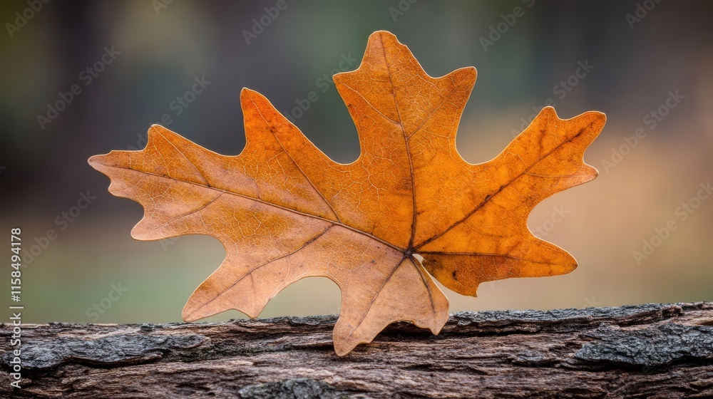 Single Dried Oak Leaf on Wood Single Dried Oak Leaf on Wood