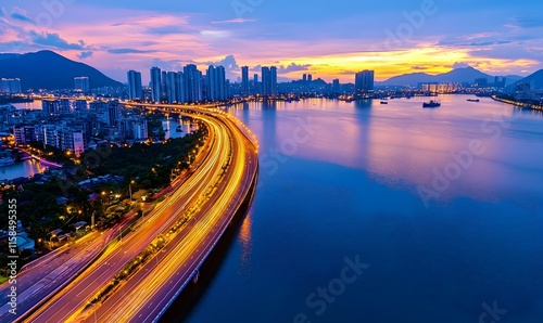 Cityscape at Dawn, a vibrant skyline emerges as the first light of day casts a warm glow, blending night shadows with morning hues.