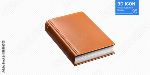 A closed hardcover book features a glossy orange cover and white pages, placed on a smooth textured background, suitable for design mockups and presentations
