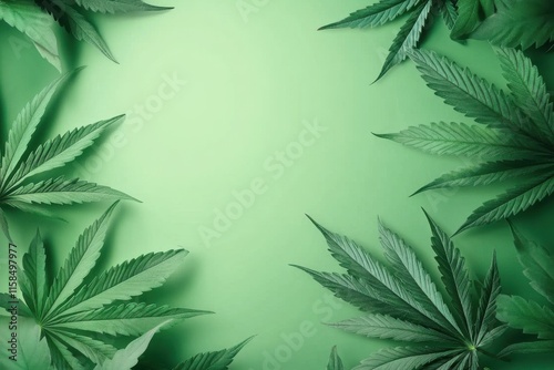 Banner- backdrop- header for website or letter- abstract of kush leaves layout on the green background photo