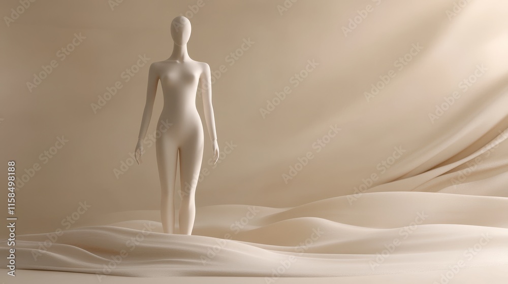 Fototapeta premium Elegant mannequin in minimalist setting with neutral background