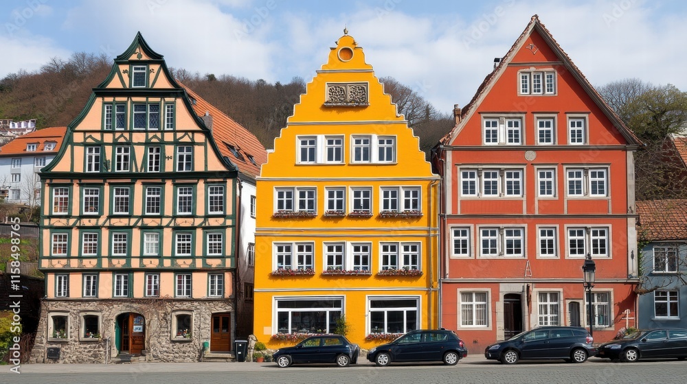 Colorful Half-Timbered Houses in a German Town Colorful Half-Timbered Houses in a German Town